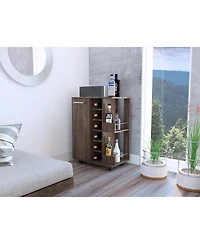 Flynama Dark Walnut 2-Shelf 6-Bottle Bar Cart with Division