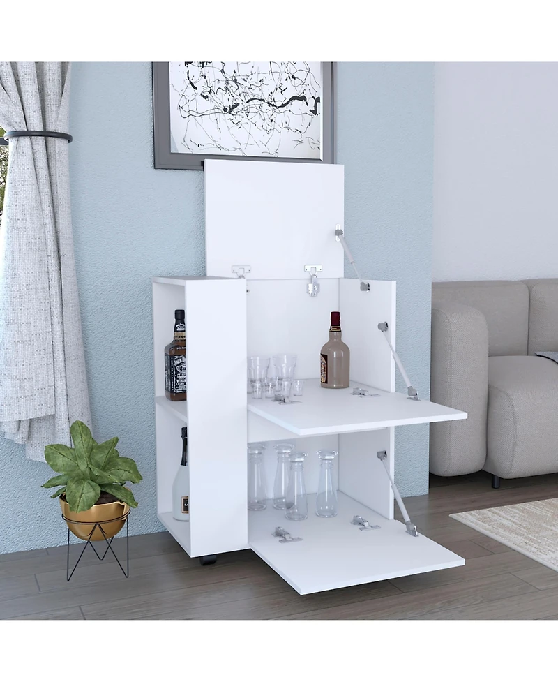 Flynama Bar Cart with 2 Pull-Down Door Cabinets and 2 Open Shelves, 32.2"H Rolling Cart