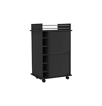 Flynama Wengue 2-Tier Glass Door Bar Cart with 6 Cubbies and Lockable Wheels