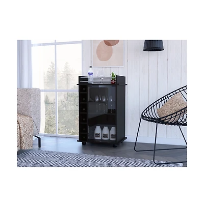 Flynama Glass Door Bar Cart with 2 Shelves, 6 Cubbies and Locking Casters