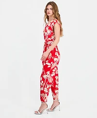 Anne Klein Essentials Petite Printed V-Neck Tie-Waist Jumpsuit