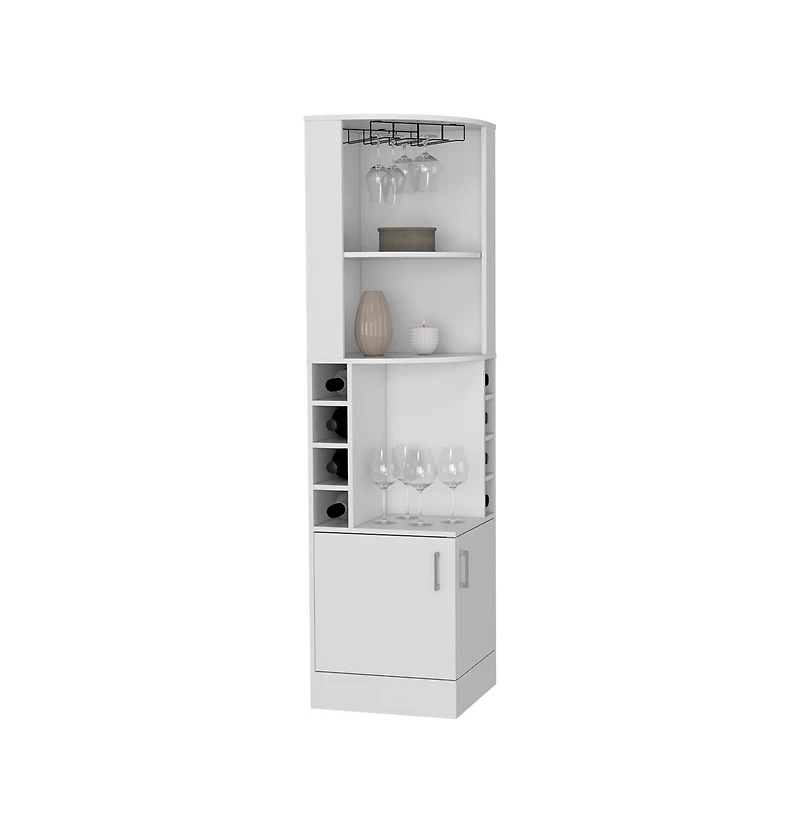 Flynama Bar Cabinet 17.0" H x 17.1" W with 2 Cabinets, 1 Shelf 8 Rack White Finish