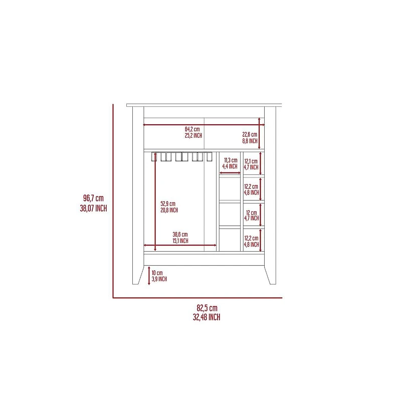 Flynama Espresso Bar Cabinet with 1 Open Shelf, 6 Built-in Wine Rack and 1 Drawer