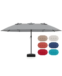 Gouun 15 ft Double-Sided Twin Patio Umbrella with Hand Crank and Weighted Base