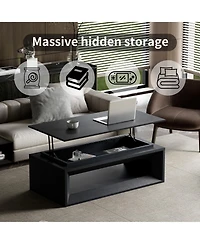 Rainsken Modern Lift-Top Coffee Table 43.3 Inches, Multi-Functional Rectangle Table with Height Adjustment and Storage Compartment for Living Room
