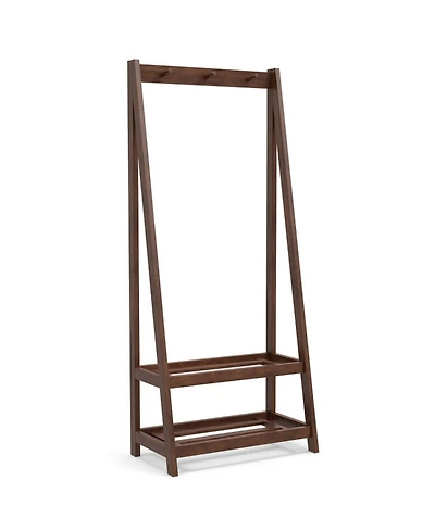 Gouun Freestanding Solid Rubber Wood Coat Rack with 3 Hooks and 2 Shelves