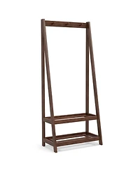 Gouun Freestanding Solid Rubber Wood Coat Rack with 3 Hooks and 2 Shelves