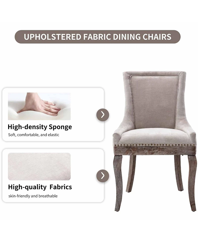 Rainsken Extra Large Side Dining Chairs Set of 2, Fabric Upholstered Kitchen with Nail Head Decoration and Solid Wood Legs for Room