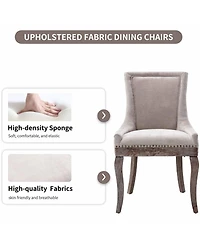 Rainsken Extra Large Side Dining Chairs Set of 2, Fabric Upholstered Kitchen with Nail Head Decoration and Solid Wood Legs for Room