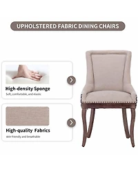 Rainsken Extra Large Side Dining Chairs Set of 2, Fabric Upholstered Kitchen with Nail Head Decoration and Solid Wood Legs for Room