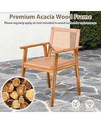 Gymax Acacia Wood Outdoor Dining Chairs Set of w/Backrests and Armrests for Backyard