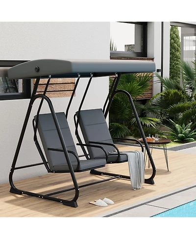 Homfan 2 Person Patio Swing with Adjustable Canopy, Removable Cushions, Heavy Duty Steel Frame, Weather Resistant Design