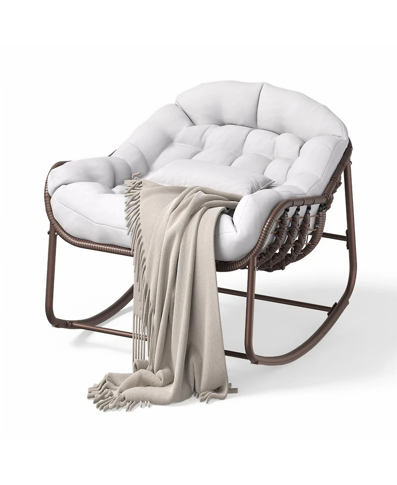 Homfan Rocking Egg Chair with Extra-Thick Cushions, Heavy-Duty 450 lb Capacity Steel Frame and Hand-Woven Pe Wicker for Indoor Outdoor