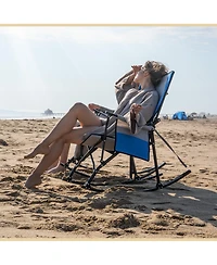 Arrowhead Outdoor 2-Pack Foldable Rocking Camp Chair, Xl Cup Holder, Side Pocket, Space-Saving Folding, Swinging Rocker, Camping, Fishing, Patio, Blue