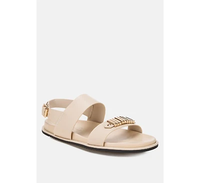 London Rag Women's Lolac Metallic Bar Embellished Flat Sandals