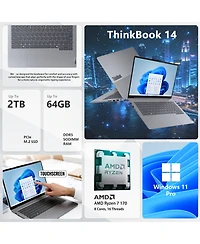 Lenovo ThinkBook 14 14" Traditional Laptop Amd Ryzen 7 16GB Ram Amd Radeon Graphics 512GB Ssd Storage Windows 11 Pro 60Hz