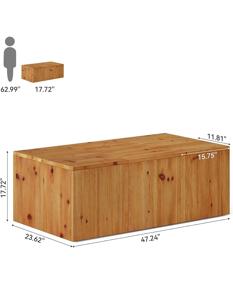 Tribesigns 47-inch Rectangle Solid Wood Block Coffee Table, Retro Style