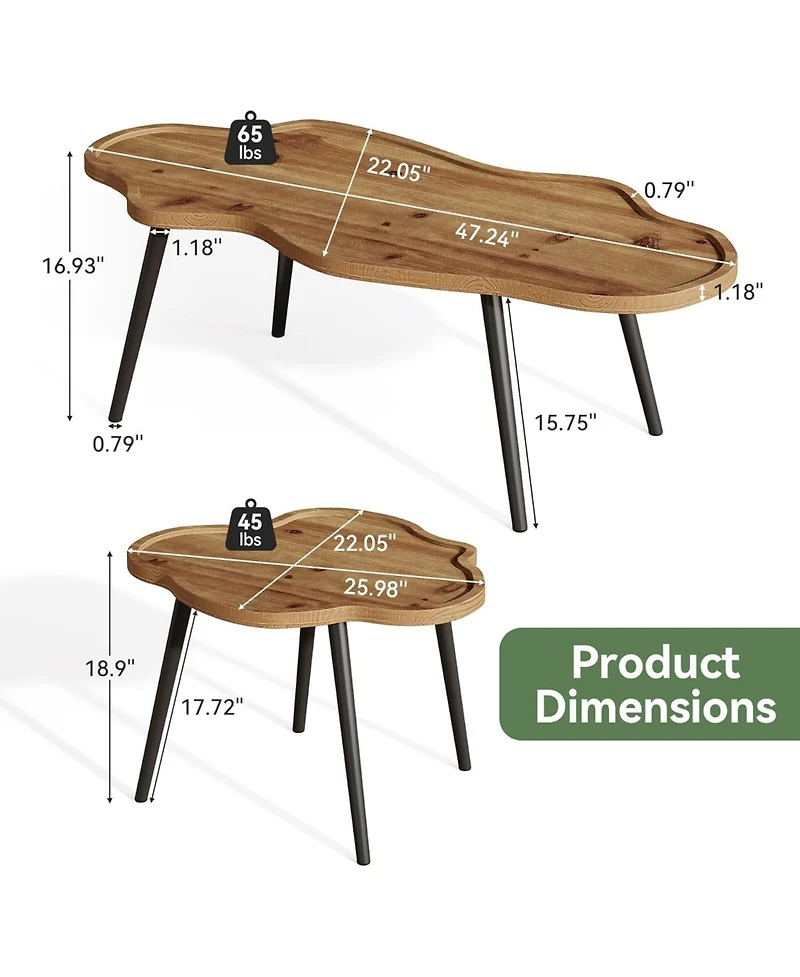 Tribesigns Nesting Coffee Table Set of 2, Solid Wood Coffee Tables with Cloud Tabletop