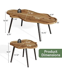 Tribesigns Nesting Coffee Table Set of 2, Solid Wood Coffee Tables with Cloud Tabletop