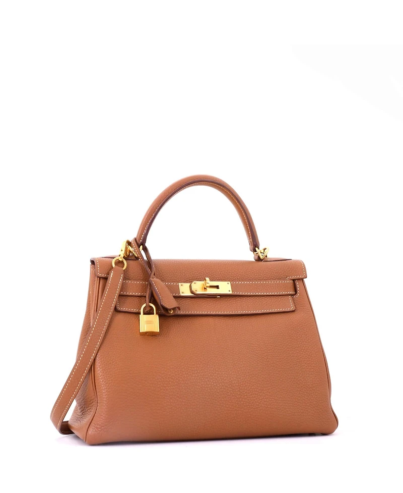 Pre-Owned HERMES Kelly 28 Handbag Brown Togo with Gold Hardware