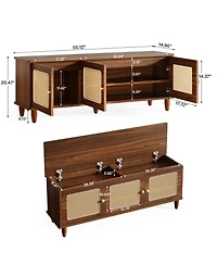 Yigii Shoe Bench Lift Top Storage 2-Tier Rattan Doors 55" Large Cabinet Seat Hallway Living Room