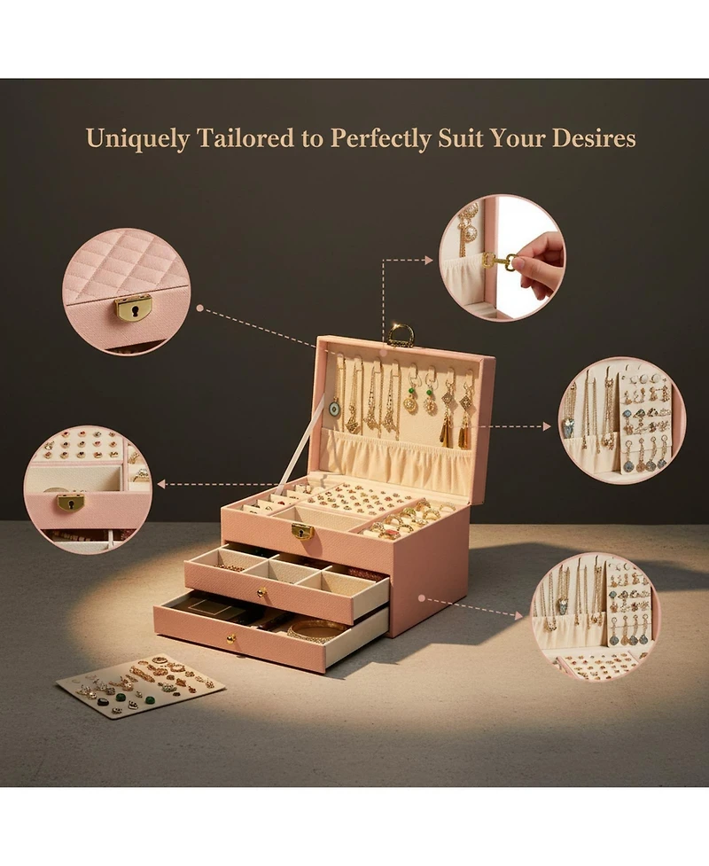 Yigii Lockable Jewelry Organizer with Drawers Customizable Storage Gifts for Women Mom