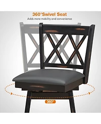 Gymax Set of 4 Barstools Swivel Bar Height Chairs with Rubber Wood Legs