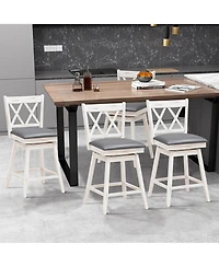 Gymax Set of Barstools Swivel Counter Height Chairs with Rubber Wood Legs