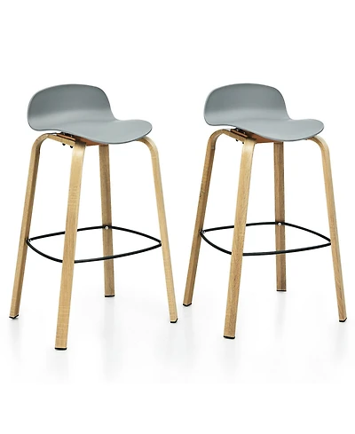 Gymax Modern Set of 2 Barstools 30inch Pub Chairs with Low Back and Metal Legs