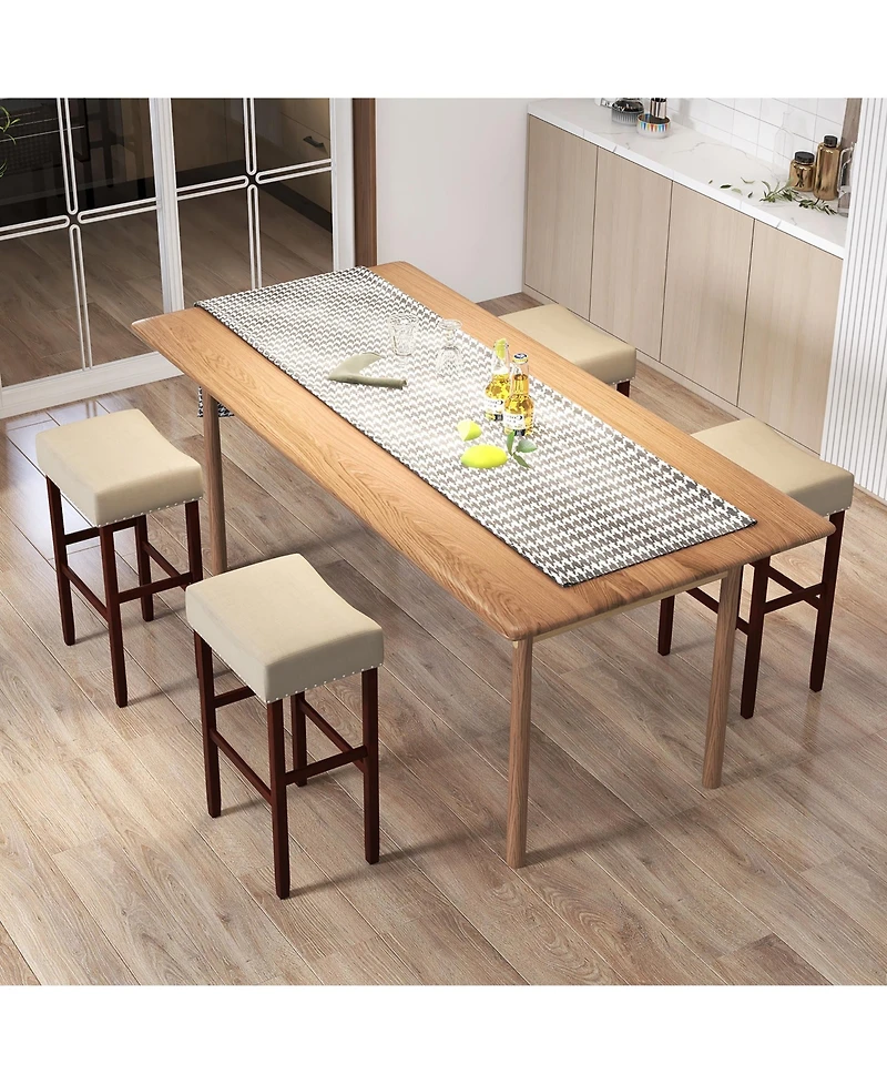 Gymax Set of 4 Bar Stools Bar Height Saddle Kitchen Chairs with Wooden Legs