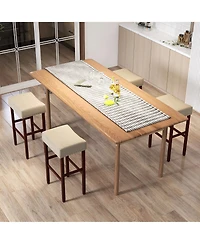 Gymax Set of 4 Bar Stools Bar Height Saddle Kitchen Chairs with Wooden Legs