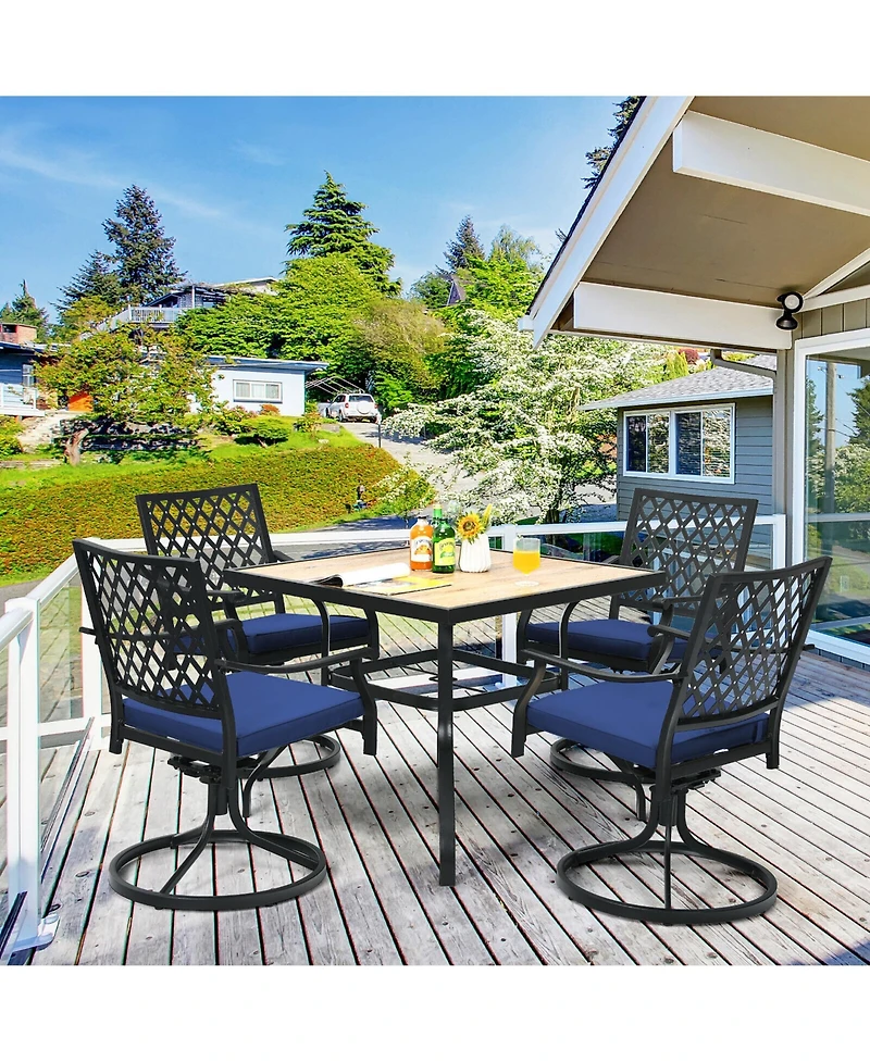 Gymax 4PCS Patio Swivel Dining Chairs Lattice Rocker Cushioned Armrest