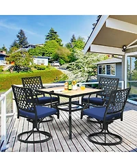 Gymax 4PCS Patio Swivel Dining Chairs Lattice Rocker Cushioned Armrest