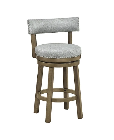 Gymax Swivel Counter Height Bar Stool Upholstered Barstool with Padded Back and Rubber Wood Legs