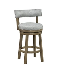 Gymax Swivel Counter Height Bar Stool Upholstered Barstool with Padded Back and Rubber Wood Legs