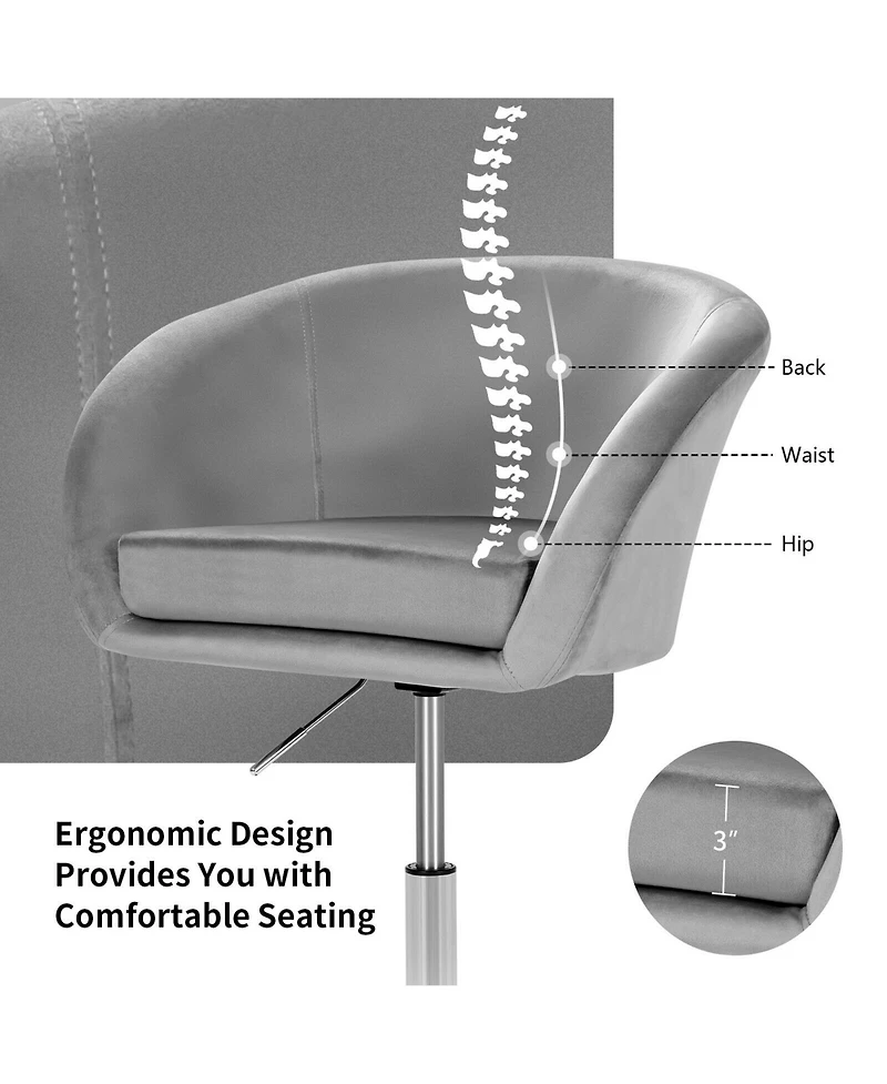 Gymax Set of 2 Modern Velvet Chair Height Adjustable Bar Stool Swivel
