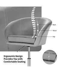 Gymax Set of 2 Modern Velvet Chair Height Adjustable Bar Stool Swivel