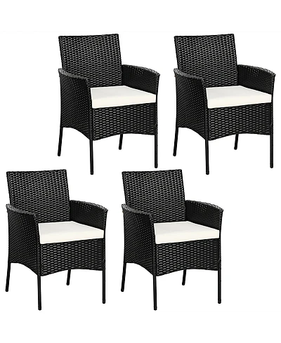 Gymax 4PCS Patio Rattan Arm Dining Chair Cushioned Sofa Furniture