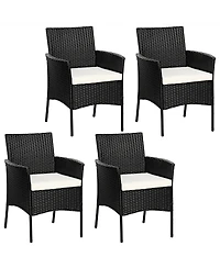 Gymax 4PCS Patio Rattan Arm Dining Chair Cushioned Sofa Furniture