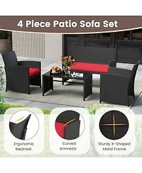 Sugift 4 Pieces Patio Furniture Set with Tempered Glass Tabletop and Removable Cushion