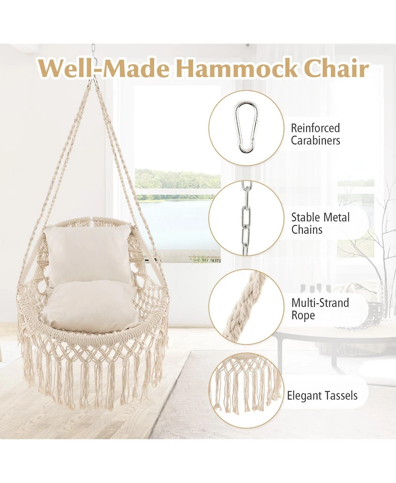 Sugift Hanging Hammock Chair with Soft Seat Cushion and Sturdy Rope Chain