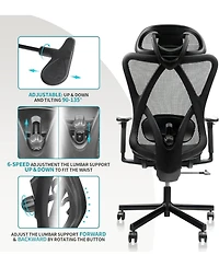 Flynama Mesh Office Chair with Mute Wheel,Adjustable Lumbar Headrest Chair