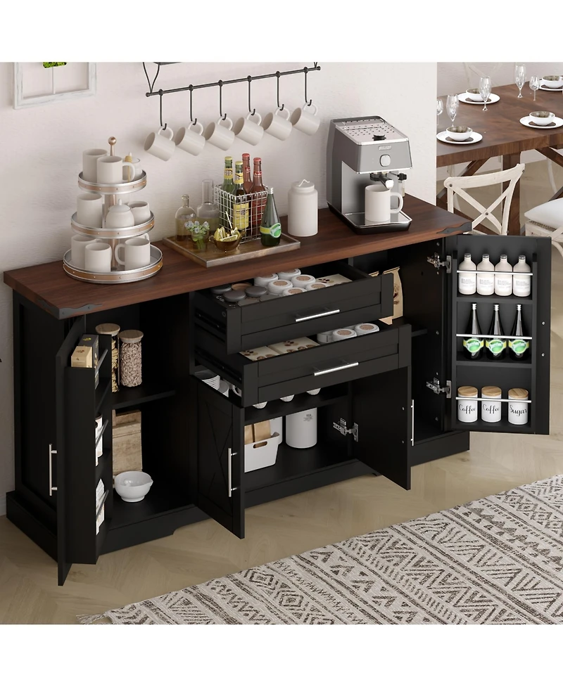 Flynama 63 Inch Farmhouse Barn Door Storage Cabinet with 2 Drawers