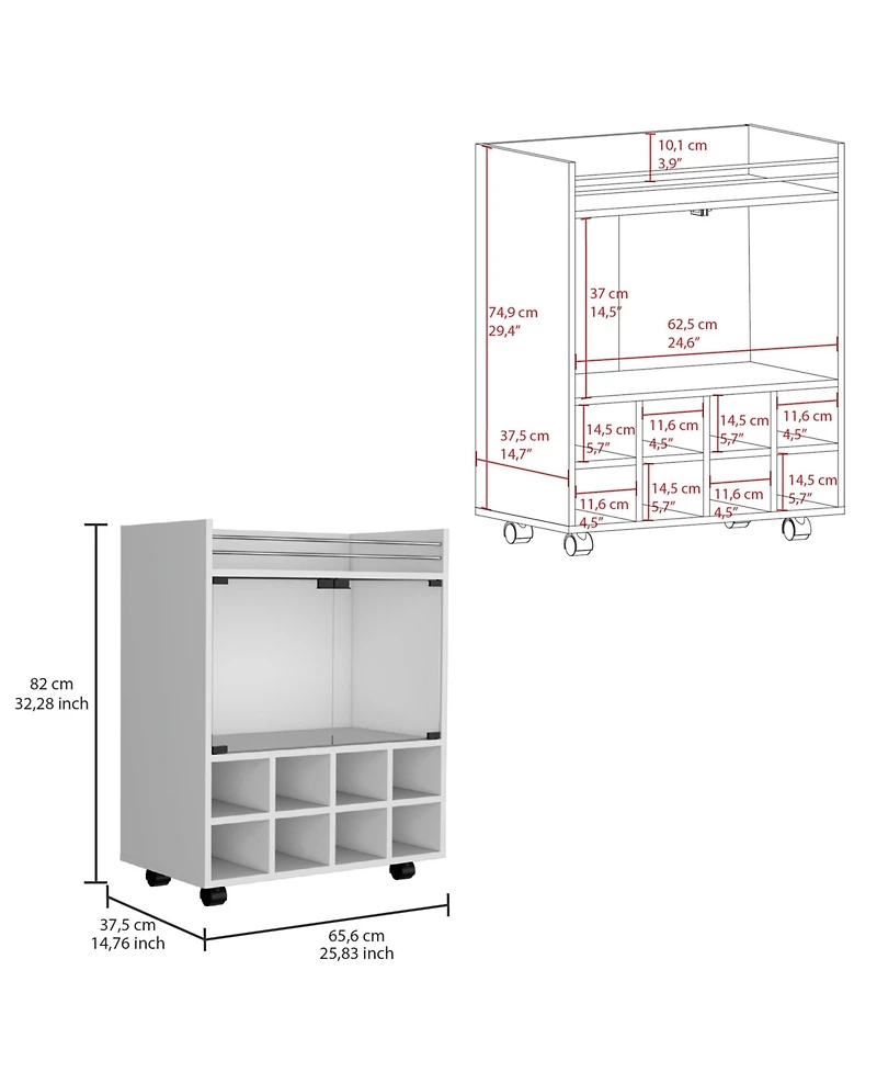 Flynama Bar Cart with 8-Bottle Rack, Double Glass Door Cabinet and Aluminum Top
