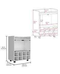 Flynama Bar Cart with 8-Bottle Rack, Double Glass Door Cabinet and Aluminum Top