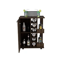 Flynama Dark Bar Cart with 4 Casters, Cabinet and 6 Bottle Cubbies