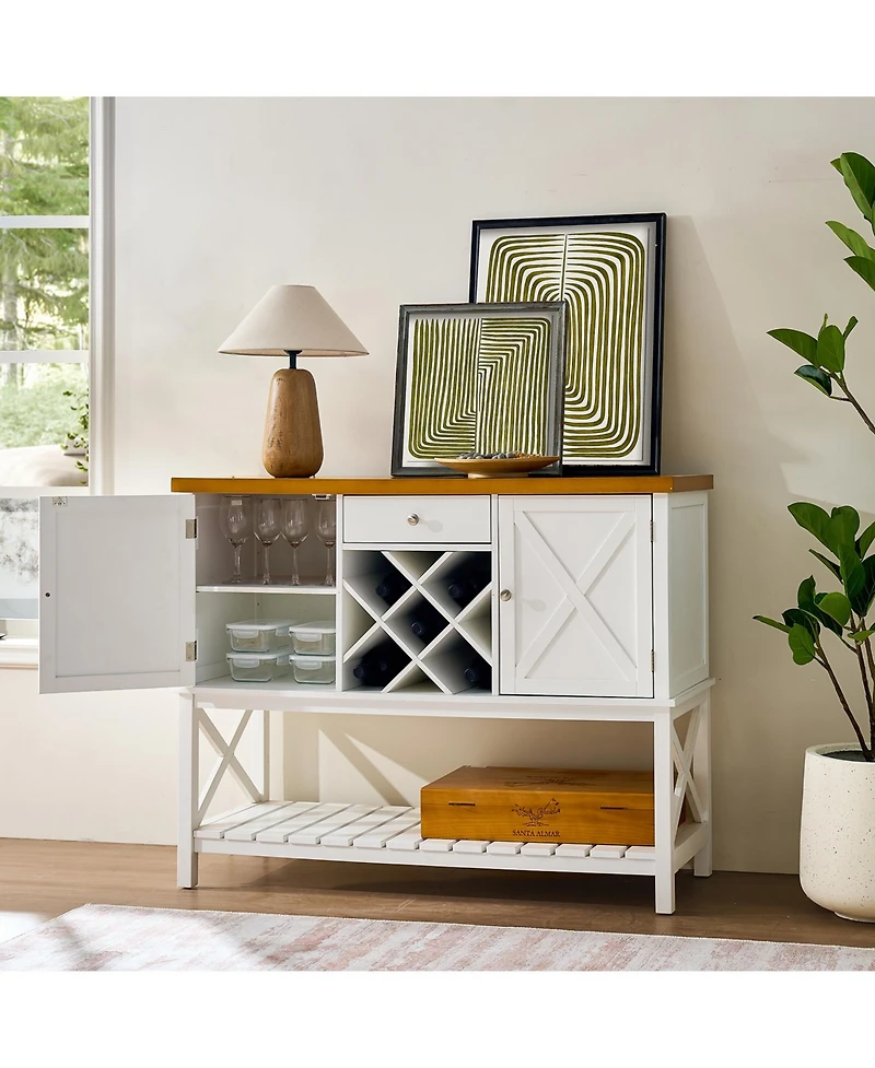 Flynama Bar Cabinet Console Table with 2 Doors, 1 Drawer and Wine Rack