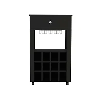 Flynama Wengue Bayamon Bar Cart with 12 Wine Cubbies, 4 Legs and 1 Open Shelf