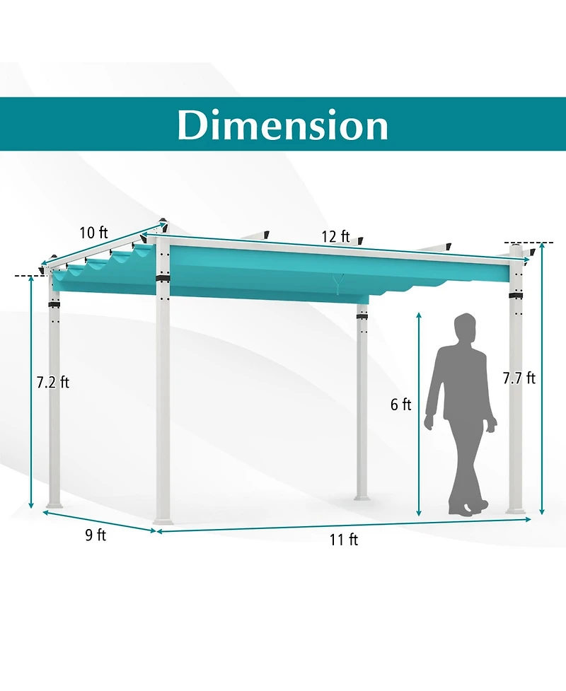 Gouun 12 x 10 ft Outdoor Pergola with Retractable Canopy and Aluminum Frame