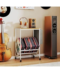 Gouun Rolling 2-Tier Record Player Stand with Vinyl Storage and Magazine Holder, 20 x 12 x 25 in